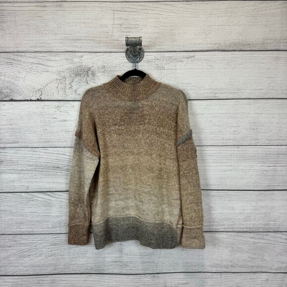 Westbound Women's Tan Gray Mock Neck Wool Blend Sweater Size Medium Petite - Picture 1 of 8